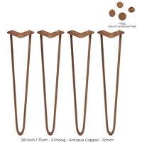 SkiSki 4 X Hairpin Leg - 28 - Antique Copper - 2 Prong - 12M, Brown