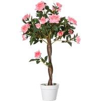 Outsunny 3' Artificial Rose Tree Fake Decorative Pot Pink, Pink