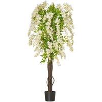 HOMCOM Artificial Realistic White Wisteria Tree Faux Plant, White