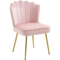HOMCOM Velvet Feel Shell Luxe Accent Chair Metal Legs Pale Pink, Pink