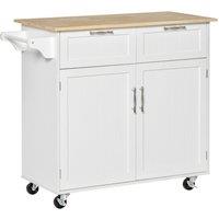 HOMCOM Modern Rolling Storage Kitchen Island With Adjustable Shelves White, White