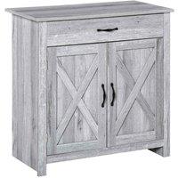 HOMCOM Farmhouse Rustic 2 Door Sideboard Grey Wood Grain Effect, Grey