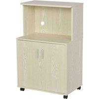 HOMCOM Kitchen Storage Unit Microwave Cart Trolley With Wheels Cable Hole Oak, Brown