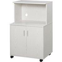 HOMCOM Kitchen Storage Unit Microwave Cart Trolley With Wheels Cable Hole White, White