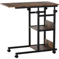 HOMCOM C Shaped Mobile Over Bed/Sofa Side Table Adjustable Height 3 Tier Cart With Brake, Brown