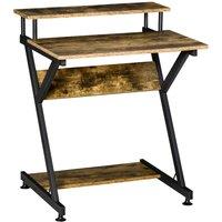 HOMCOM Industrial Style Computer Desk With Elevated Shelf 70cm Rustic Wood Finish, Brown