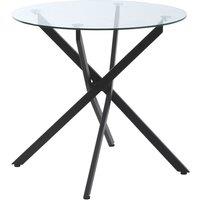 HOMCOM Small Breakfast Dining Table Round Clear Glass Top Black Metal Frame, Clear