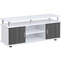 HOMCOM Entertainment Unit With Raised Shelf 2 Cupboards White With Grey Doors, White