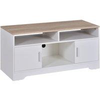 HOMCOM TV Stand With 2 Cabinets Shelves White And Wood Finish, White