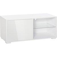 HOMCOM High Gloss Compact TV Stand 2 Shelves Storage Cabinet White, White