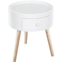 HOMCOM Side Table Furniture Round Corner Storage White Wooden Legs, White