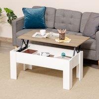 HOMCOM Table With Extending Table Top Floating Desk With Hidden Storage White And Oak, White