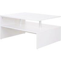 HOMCOM 2 Tier Coffee End Table Modern Design With Open Shelf Living Room White, White