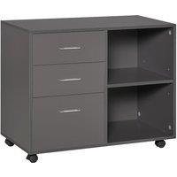 HOMCOM Freestanding Storage Cabinet With 3 Drawers 2 Shelves 4 Wheels Office Grey, Grey