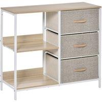HOMCOM Chest With 3 Drawers Storage Display Shelves Beige, Cream