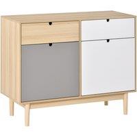 HOMCOM Colour Block Storage Cabinet With Drawers Multi White Grey And Wooden Finish, Multi