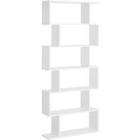HOMCOM Tall 6 Tier Wooden Modern S Shaped Shelf Bookcase Display Unit White, White