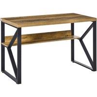 HOMCOM Computer Writing Desk K Shaped Steel Leg Storage Shelf Rustic Wood Finish, Brown