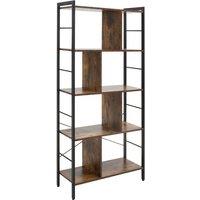 HOMCOM Industrial Storage Bookcase Display Unit Black Metal Frame Rustic Wood, Brown