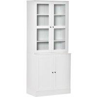 HOMCOM Modern Bookcase Display Storage Cabinet With Glass Doors Adjustable Shelves White, White