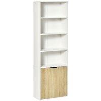 HOMCOM 2 Door 4 Shelves Bookcase Storage Cabinet Display Unit White Oak Effect Doors, White