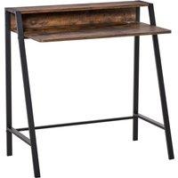 HOMCOM 2 Tier Storage Computer Workstation Desk With Metal Frame Rustic Brown, Brown
