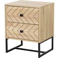 HOMCOM Bedside Table Chevron Design w/ 2 Drawers, Brown