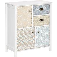 HOMCOM 5 Drawer Storage Chest White With Boho Print Multi, White