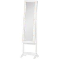 HOMCOM Free Standing LED Mirrored Jewelry Cabinet - White, White