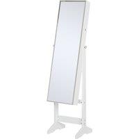 HOMCOM Freestanding Adjustable Tilt Mirror With Lockable Jewellery Storage White, White
