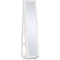 HOMCOM Free Standing Full Length Mirror 360 Swivel With Lockable Jewellery Organiser Hidden Shelving White, White