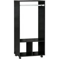 HOMCOM Open Wardrobe Clothes Rail Storage With Shelves And Wheels Black, Black