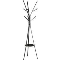 HOMCOM 180cm Free Standing Coat Rack Metal Shelf Holder Stand Hat Hanger Black, Black