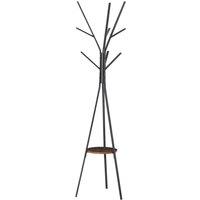 HOMCOM 180cm Free Standing Coat Rack Metal Shelf Holder Stand Hat Hanger Brown, Black