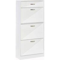 HOMCOM High Gloss Shoe Cabinet For 18 Pairs White, White