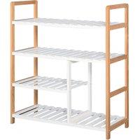 HOMCOM 4 Tier Shoe Rack w/ Wood Frame - Brown And White, Brown