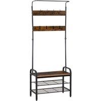 HOMCOM Industrial Coat Rack Stand With 8 Hooks Hangers Storage Cabinet Black, Brown