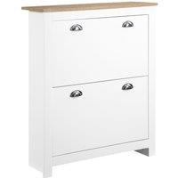 HOMCOM 2 Drawer Shoe Cabinet Narrow Shoe Cupboard With Flip Doors White, White
