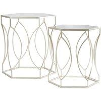 Interiors By PH Set Of 2 Tables Mirrored Top Metal Frame Brushed Champagne Finish