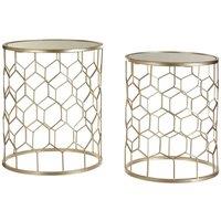 Interiors By PH Set Of 2 Side Tables Mirror Top Champagne Steel Round, Gold