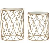 Interiors By PH Set Of 2 Side Tables Mirror Top Champagne Iron Round, Gold