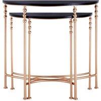 Interiors By PH Set Of 2 Console Tables Half Round Metal With Mdf Top, Black
