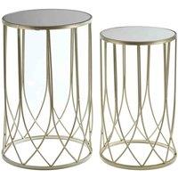 Interiors By PH Set Of 2 Metal Tables Champagne Finish Mirrored Glass Tops