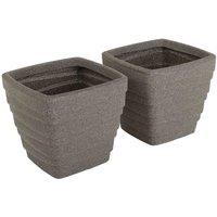 Charles Bentley Pair Of Trojan Square Granite Planters (dia. 33Cm), Grey