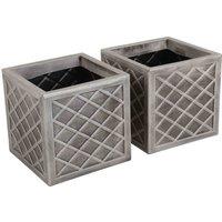 Charles Bentley Pair Of Lazio Square Pewter Planters (dia. 32Cm), Grey