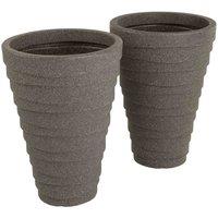 Charles Bentley Pair Of Trojan Round Granite Planters (dia. 33Cm), Grey