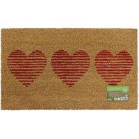 JVL Eco-friendly Latex Backed Coir Door Mat Three Hearts, Red
