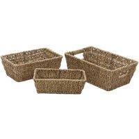 Jvl Seagrass Set Of 3 Rectangular Tapered Storage Baskets, Brown
