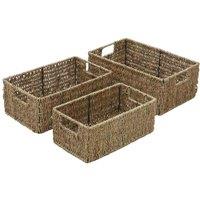 Jvl Seagrass Set Of 3 Rectangular Storage Baskets, Brown