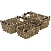 Jvl Seagrass Set Of 3 Tapered Storage Baskets With Wooden Handles, Brown